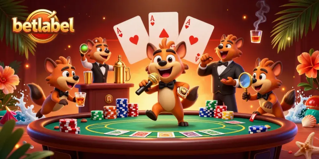 Betlabel casino hyenas mixing drinks and telling jokes at a vibrant casino scene